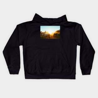 Cattle Herd Walking in Front of Bagan Pagodas, Burma Kids Hoodie